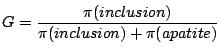 $\displaystyle G = \frac{\pi(inclusion)}{\pi(inclusion)+\pi(apatite)}$